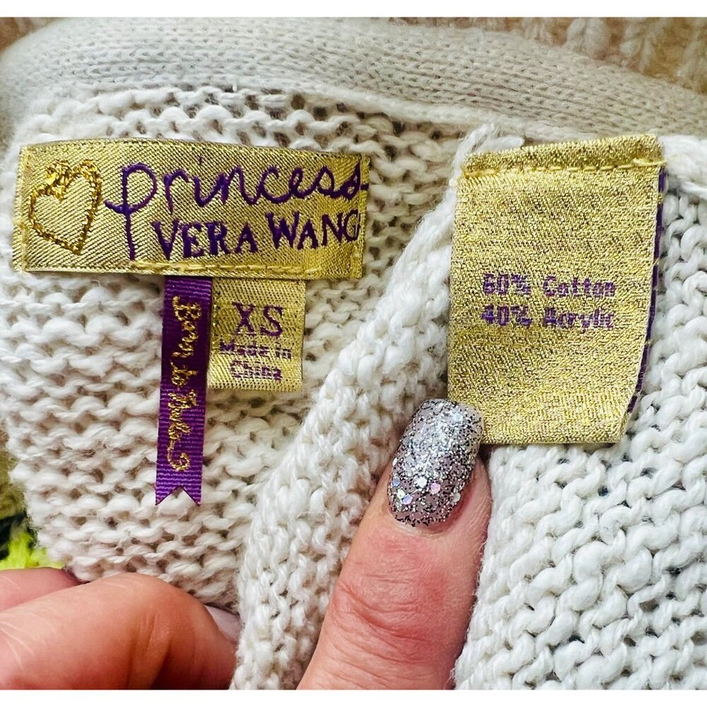 Vintage Princess Vera Wang Fringe Multicolor Knit Cardigan | Boho Cottagecore XS - Picture 13 of 15
